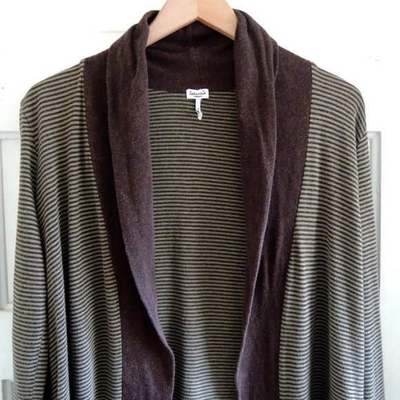Splendid Green & Brown Striped Open Cotton Cardigan M - Picture 2 of 8